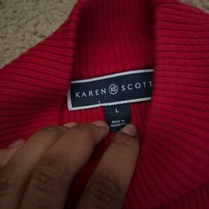 Karen Scott Bright Red Ribbed Crewneck Sweater